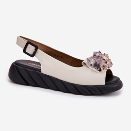 Sandalias de cuero para mujeres con Artiker 54C1627 Cristales beige 5