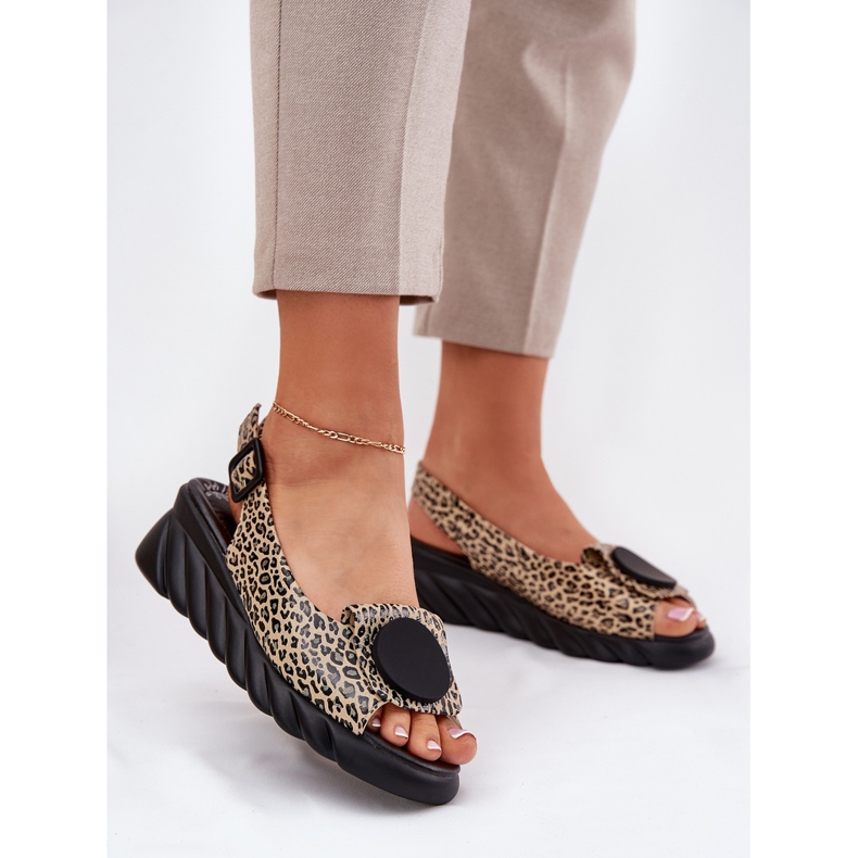 ARTIKER Sandalias de cuero natural para un Wedge Artker 56C2186 estampado de leopardo beige 2