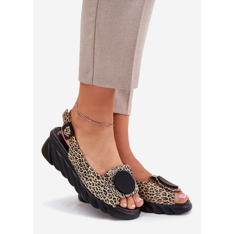 ARTIKER Sandalias de cuero natural para un Wedge Artker 56C2186 estampado de leopardo beige 1