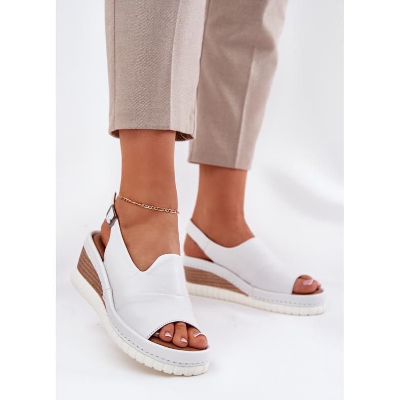 ARTIKER Sandalias de cuero para mujeres para un articker de cuña 56C0918 White blanco 2