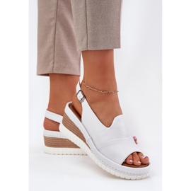 ARTIKER Sandalias de cuero para mujeres para un articker de cuña 56C0918 White blanco 4
