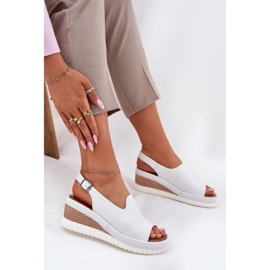 ARTIKER Sandalias de cuero para mujeres para un articker de cuña 56C0918 White blanco 5
