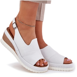 ARTIKER Sandalias de cuero para mujeres para un articker de cuña 56C0918 White blanco 7
