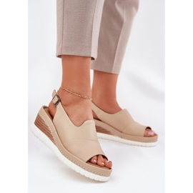 ARTIKER Sandalias de cuero para mujeres para un articker de cuña 56C0919 beige 2