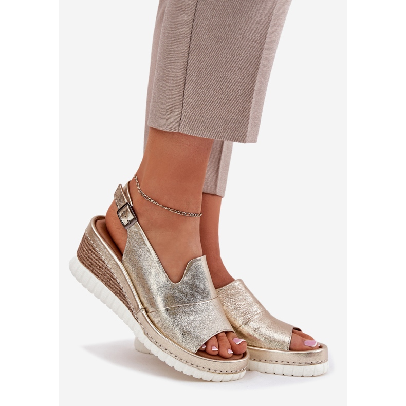 ARTIKER Sandalias de cuero para mujeres para un guarda de cuña 56C0920 Oro dorado 1