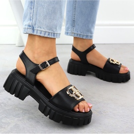 Sandalias de cuero para mujeres en el bloque negro Vinceza 79541 5