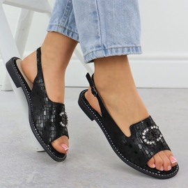 Sandalias de cuero para mujeres Black S.Barski KV51-096 negro 4