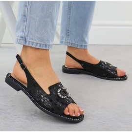 Sandalias de cuero para mujeres Black S.Barski KV51-096 negro 5