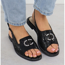 Sandalias de cuero para mujeres Black S.Barski KV51-096 negro 6