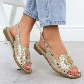 S.Barski Sandalias de cuero para mujeres Złote S. Barski KV51-096 dorado 4