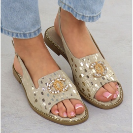 S.Barski Sandalias de cuero para mujeres Złote S. Barski KV51-096 dorado 6