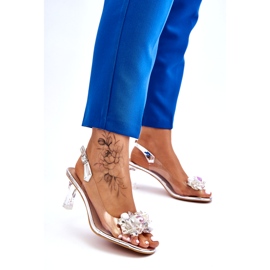S.Barski Elegantes Sandalias Transparentes Con Adorno Lila Plata 1