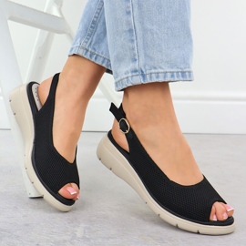 Sandalias de mujeres en cuñas Black Vinceza 97303 negro 4
