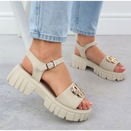 Sandalias de cuero para mujeres en la almohadilla beige Vinceza 79541 5