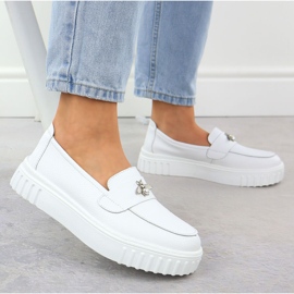 Zapatos de cuero para mujeres mocasines blancos Vinceza 93204 5