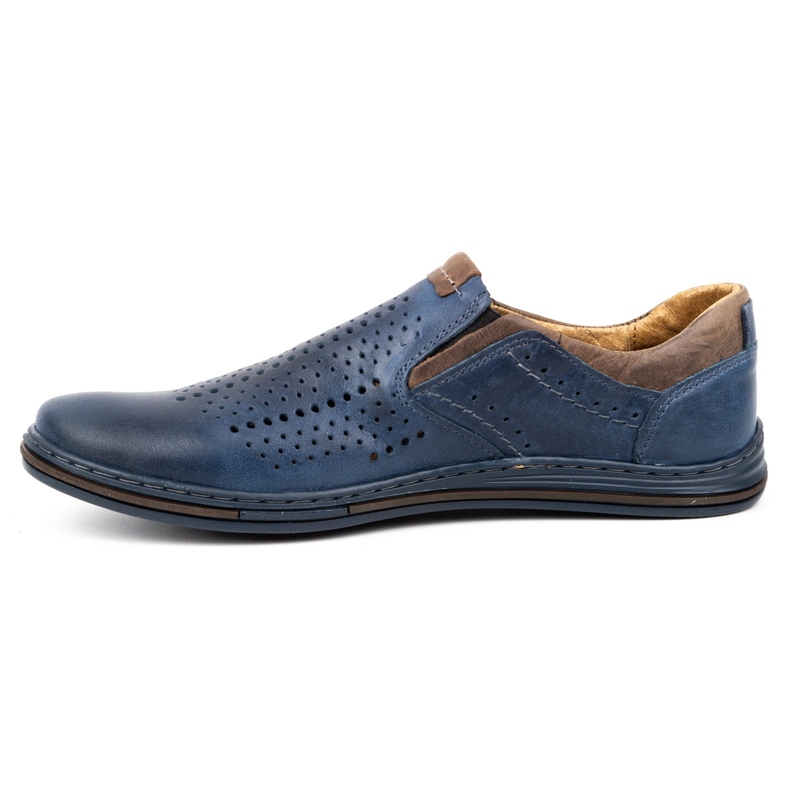 Polbut Zapatos hombre verano piel 401L azul marino con marrón 1