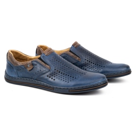 Polbut Zapatos hombre verano piel 401L azul marino con marrón 3