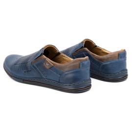 Polbut Zapatos hombre verano piel 401L azul marino con marrón 5