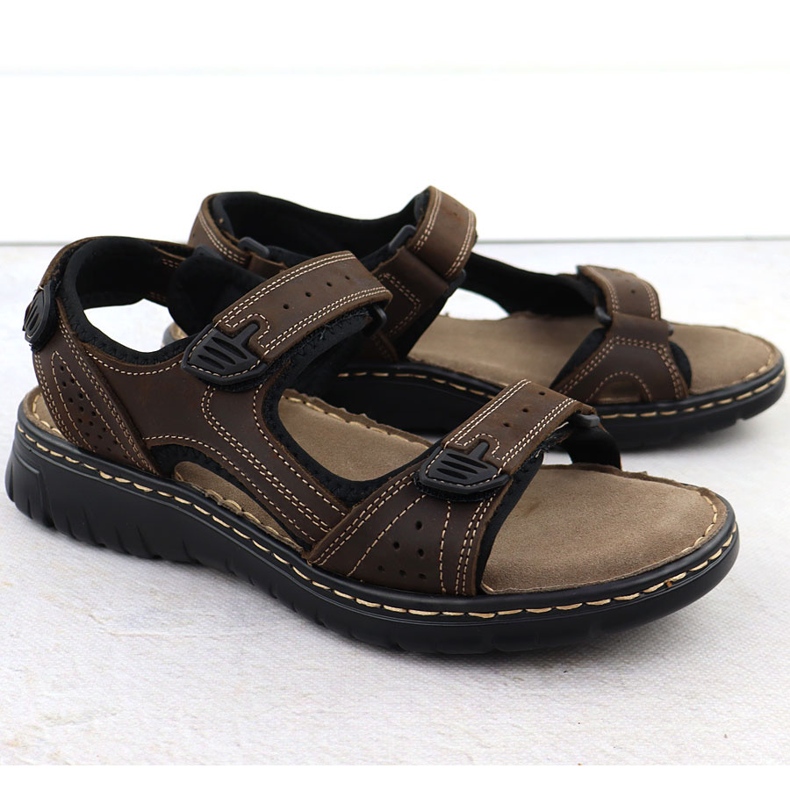 Sandalias de cuero para hombres para velcro marrón McKeylor 95320 1