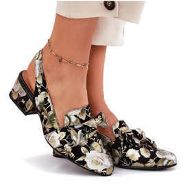 Maciejka Bombas de cuero de flores con un arco N6539-44 Negro 11