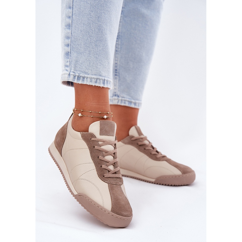 Laura Messi 2935 zapatos deportivos de cuero para mujeres beige 2