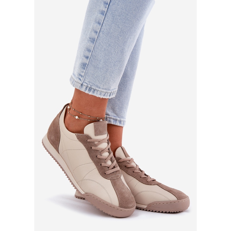 Laura Messi 2935 zapatos deportivos de cuero para mujeres beige 1