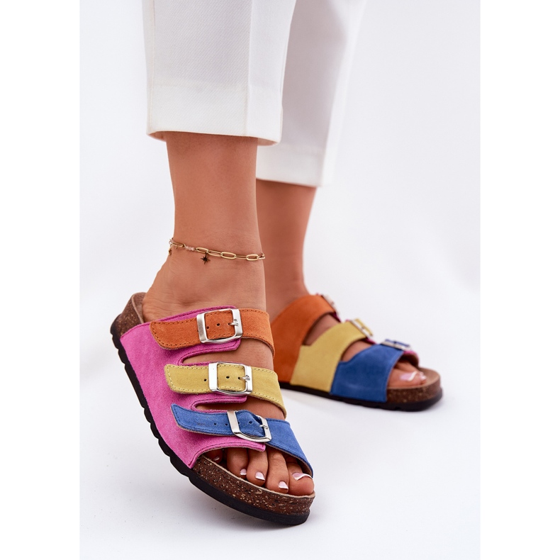 Flip de gamuza para mujeres con panto fino rr267033 fucsia hebillas rosado 2