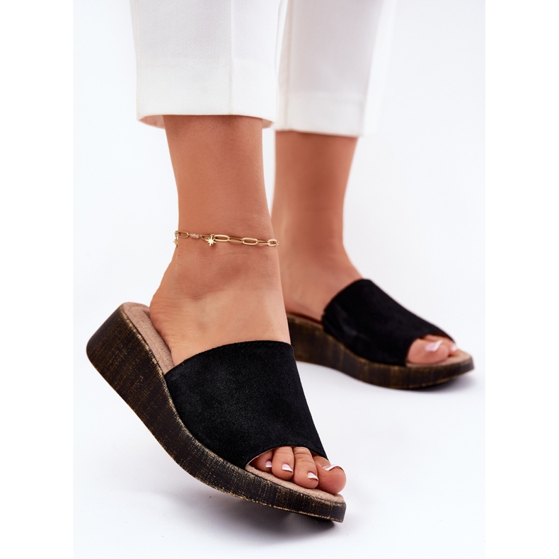 Flip de gamuza femenina -Flops en el Panto Fino RR267043 Cuñas negras negro 2