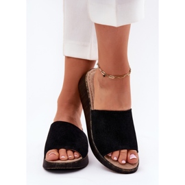 Flip de gamuza femenina -Flops en el Panto Fino RR267043 Cuñas negras negro 3