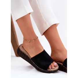 Flip de gamuza femenina -Flops en el Panto Fino RR267043 Cuñas negras negro 5