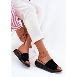 Flip de gamuza femenina -Flops en el Panto Fino RR267043 Cuñas negras negro 6