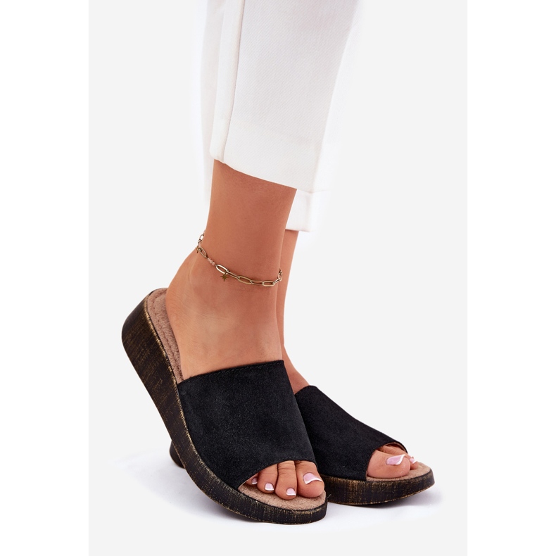 Flip de gamuza femenina -Flops en el Panto Fino RR267043 Cuñas negras negro 1