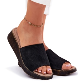 Flip de gamuza femenina -Flops en el Panto Fino RR267043 Cuñas negras negro 7