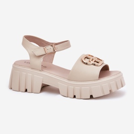 Vinceza Sandalias de cuero para mujeres con un detalle dorado de Vincez 79541 beige 4
