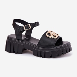 Vinceza Sandalias de cuero para mujeres con un detalle dorado Vincez 79541 Negro 4