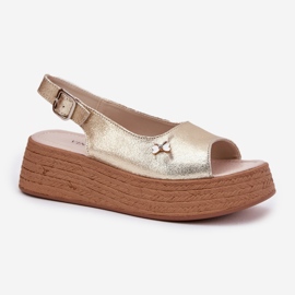 Sandalias de cuero para mujeres en Vinceza Wedge 41476 Zlotys dorado 4