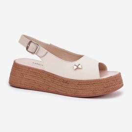 Sandalias de cuero para mujeres en la cuña Beige Vinceza 41476 5
