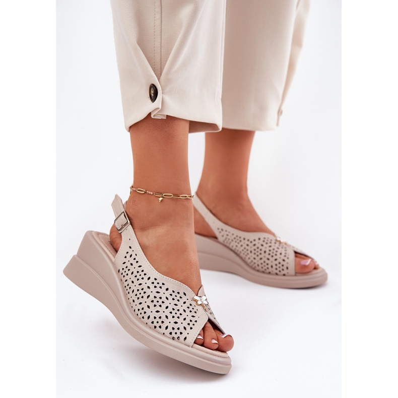 Sandalias de mujer de cuero para mujeres para Vinceza 79529 beige 2