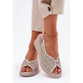 Sandalias de mujer de cuero para mujeres para Vinceza 79529 beige 3