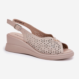 Sandalias de mujer de cuero para mujeres para Vinceza 79529 beige 4