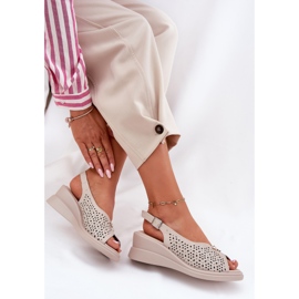 Sandalias de mujer de cuero para mujeres para Vinceza 79529 beige 5