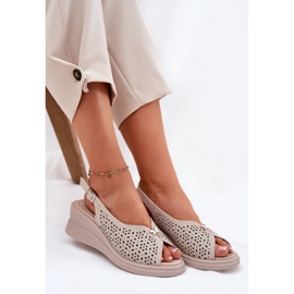 Sandalias de mujer de cuero para mujeres para Vinceza 79529 beige 6