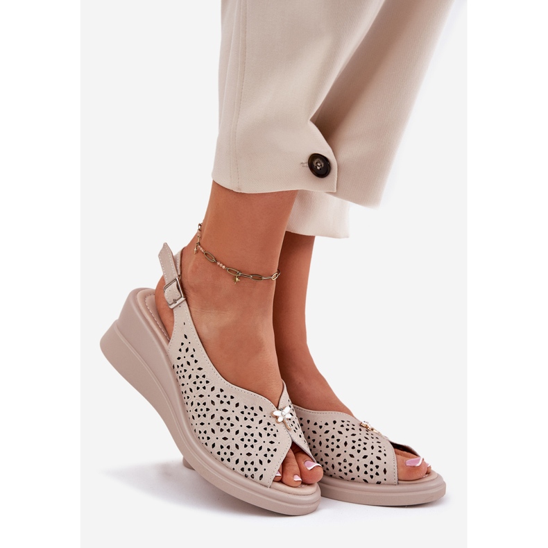 Sandalias de mujer de cuero para mujeres para Vinceza 79529 beige 1
