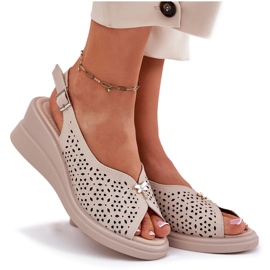 Sandalias de mujer de cuero para mujeres para Vinceza 79529 beige 7