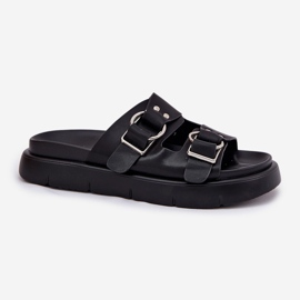 Big Star Chanclas de cuero para mujeres con big estrella decorativa RR274658 Hebillas negras negro 4