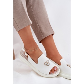 Vinceza Sandalias de cuero para mujeres con la decoración de Vincez 66757 White blanco 5