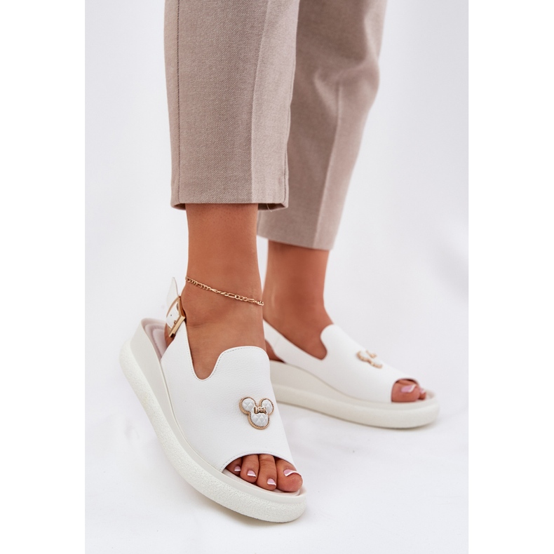 Vinceza Sandalias de cuero para mujeres con la decoración de Vincez 66757 White blanco 2