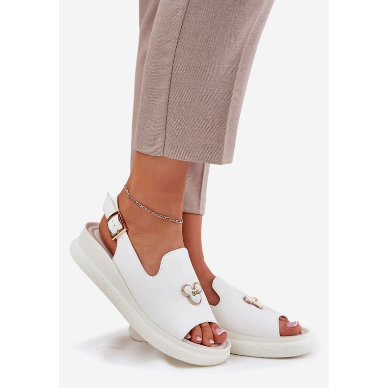 Vinceza Sandalias de cuero para mujeres con la decoración de Vincez 66757 White blanco 1