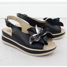 Sandalias de cuero para mujeres con flor de floración Filippo 7045 negro 2