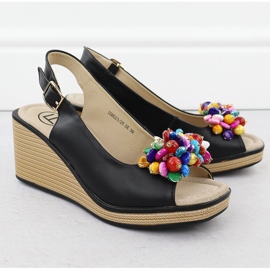Sandalias de cuña de cuero con coloridas cuentas negras Filippo DS6021 negro 2